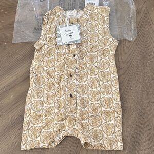 kate quinn Cream and Mustard Leaf-Print Baby Romper